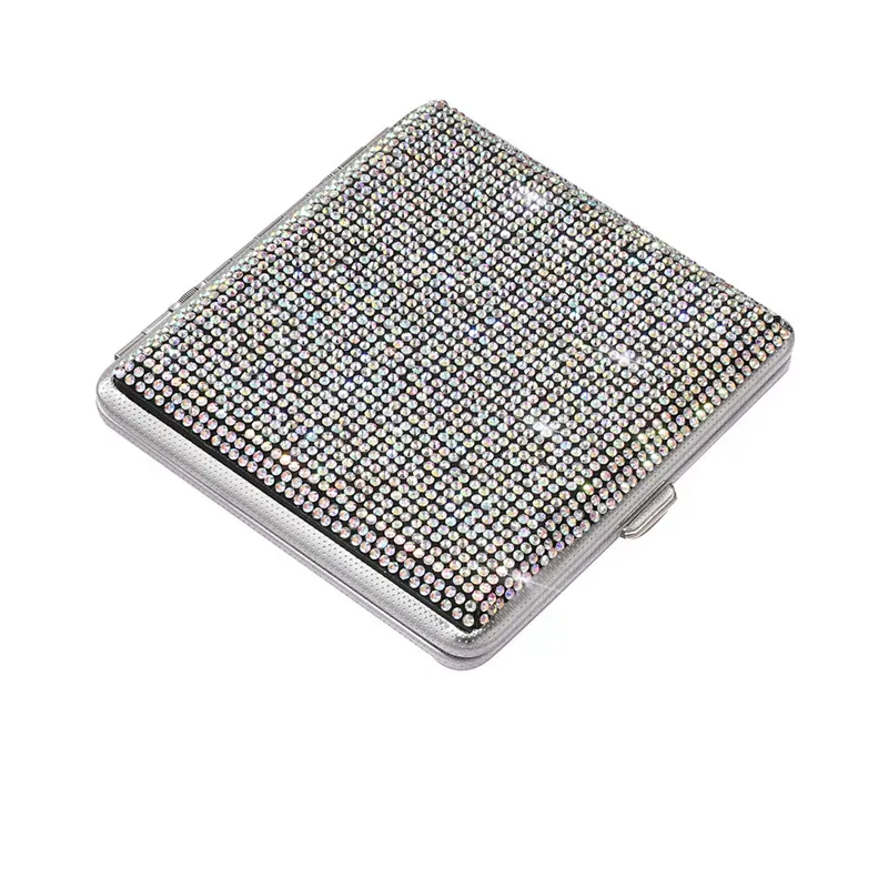 Stainless Steel Crystal Tobacco Cigarette Cases Shiny Diamond Smoking Holder Storage Stash Box Gift