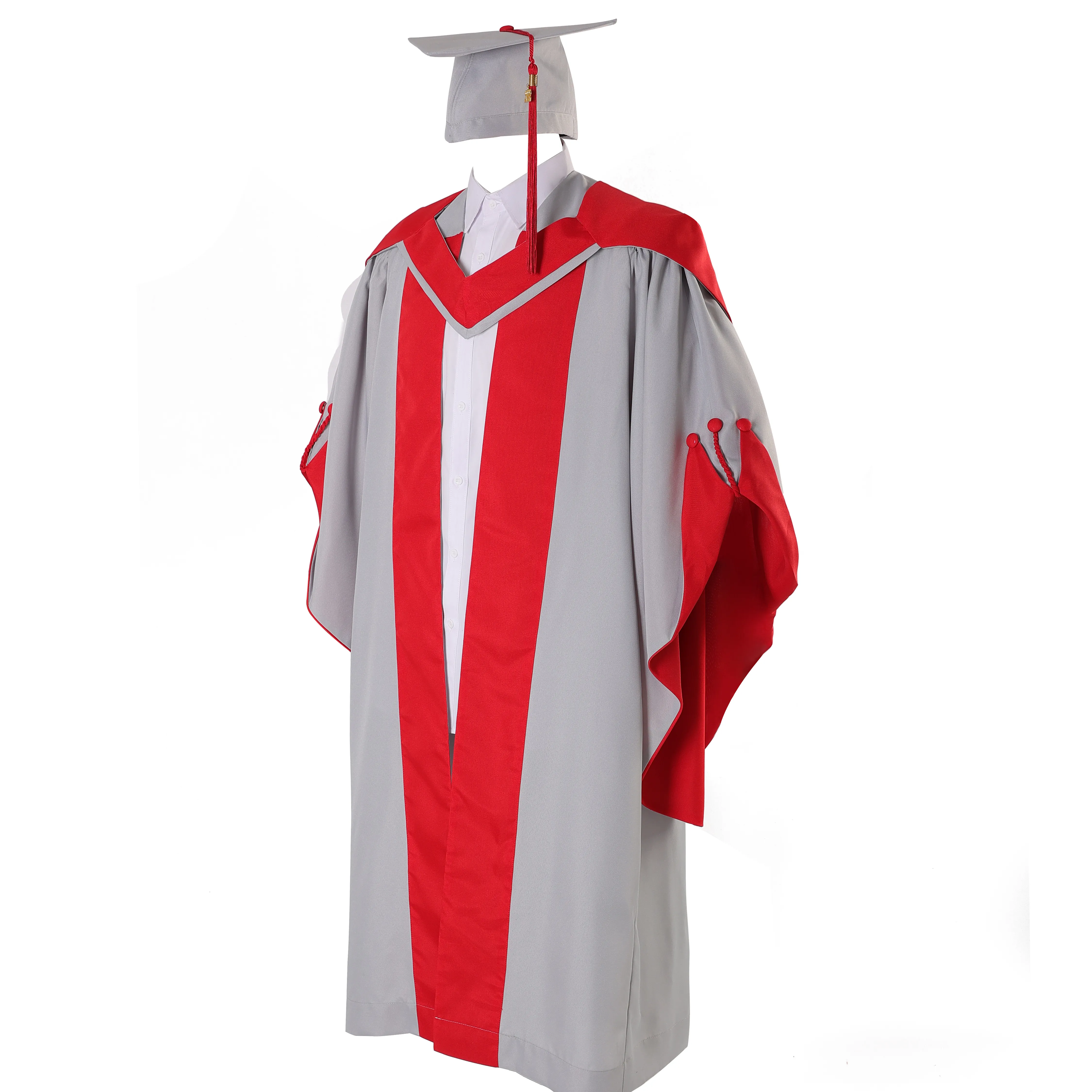 En gros personnalisé de haute qualité collège universitaire casquette académique doctorat style britannique baccalauréat robe de graduation robe uniforme de graduation de doctorat