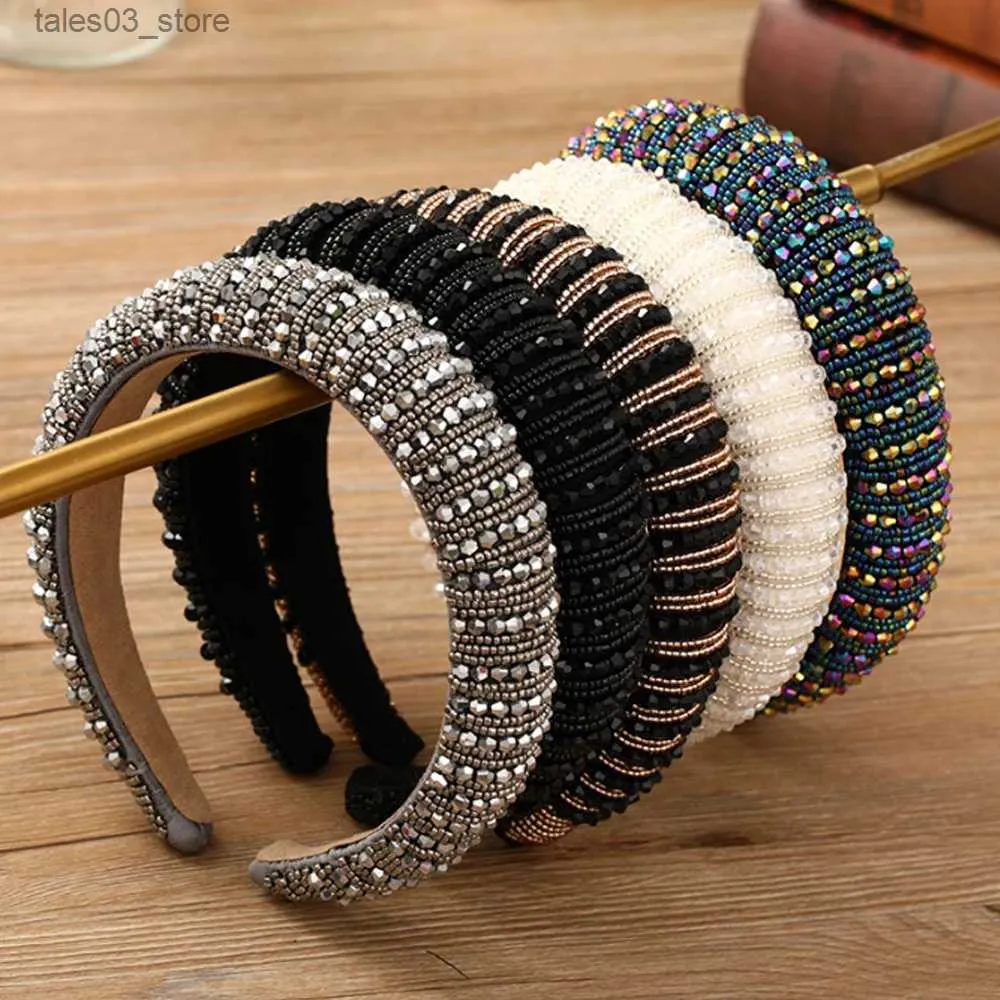 Acessórios para cabelos de cabeça de cabeça artesanato stromstones Bandas de cabeça largas barrocas para mulheres moda de luxo Elastic Haiand Accessoires 2022 Novo arco de cabelo q231204