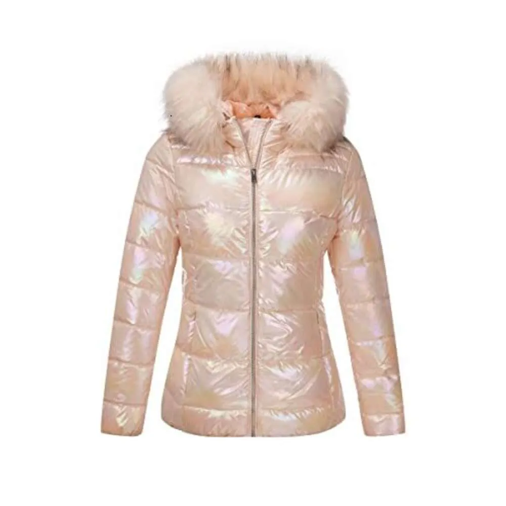 Veste bouffante légère pour femmes, manteaux d'hiver pour femmes, manteau chaud matelassé à capuche rembourré à bulles avec col en fausse fourrure 450