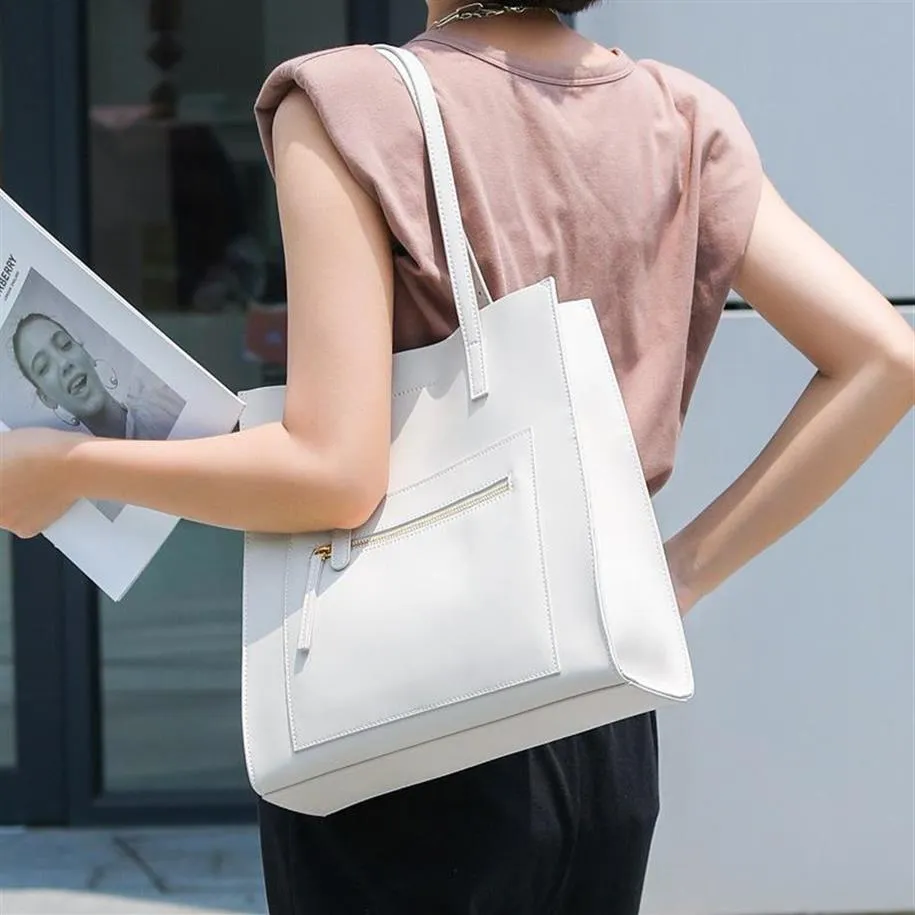 Abendtaschen Japan Einfacher Stil Nappaleder Eimer Pendler Einkaufstasche Weißes Rindsleder Frauen Handtasche Qualität Ein Lächeln Schulter3371