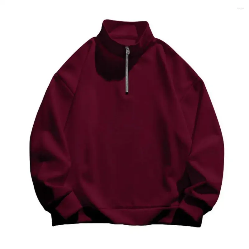 Hoodies masculinos moletom com colarinho de zíper meio suporte para primavera outono esportes desgaste respirável macio solto