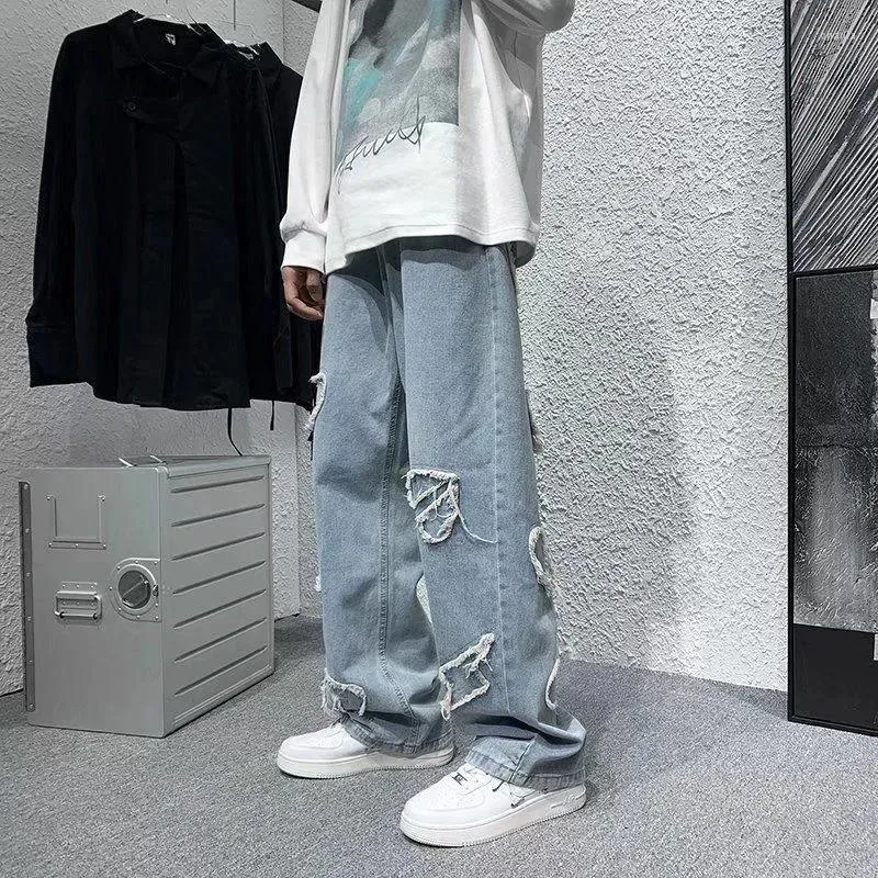 Herr jeans unisex bred ben jean lös rak fit mens och kvinnor 2023 mode casual hip hop pants streetwear s-3xl