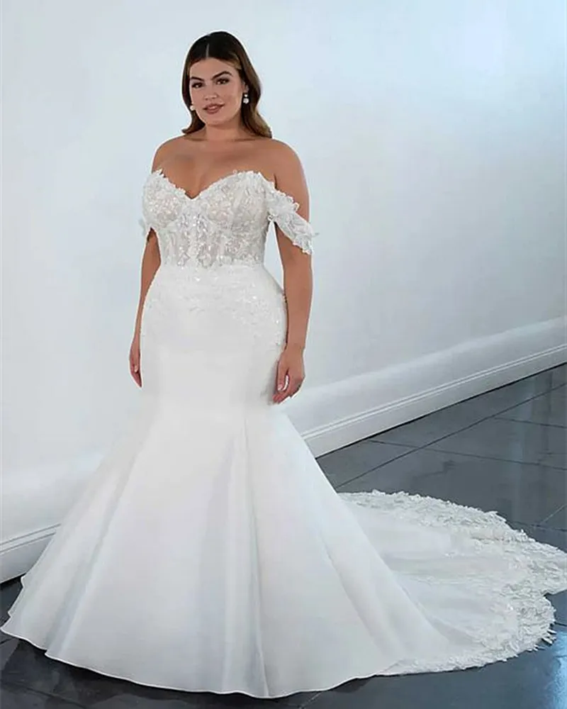 Plus Size Boho Mermaid Wedding Dresses Lace Appliques Corset Sleeveless ...