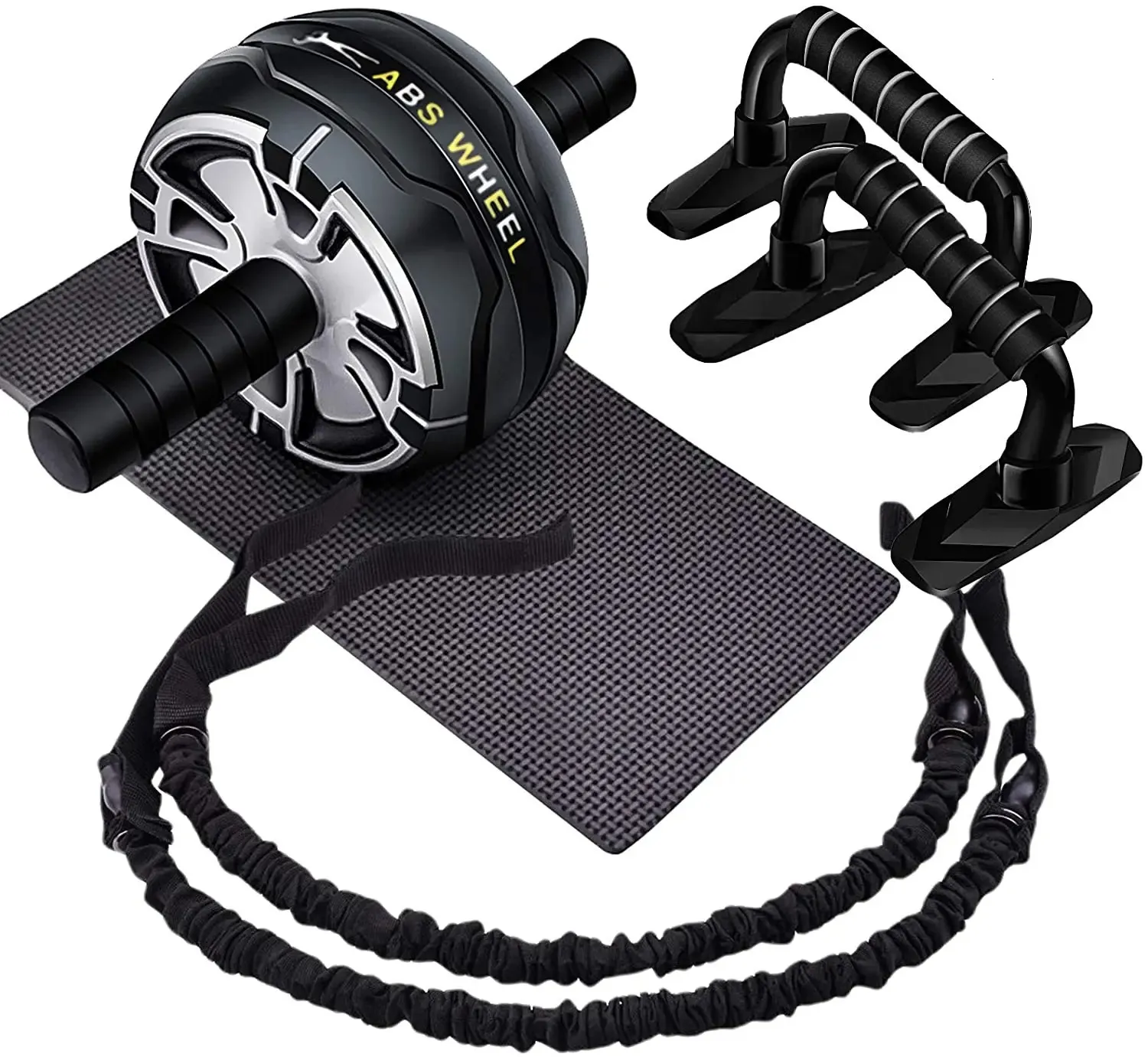 AB Rollers 4in1 Rollerhjul med push -up staples Resistance Bands and Kne Pad Fitness Hem Gym Gym Träningsutrustning 231104