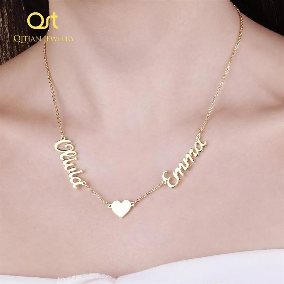 Mode benutzerdefinierte Namen Herz Symbol Halskette Edelstahl Anhänger Aussage personalisierte Halsband für Frauen Geschenk Gold Schmuck Q111211Q