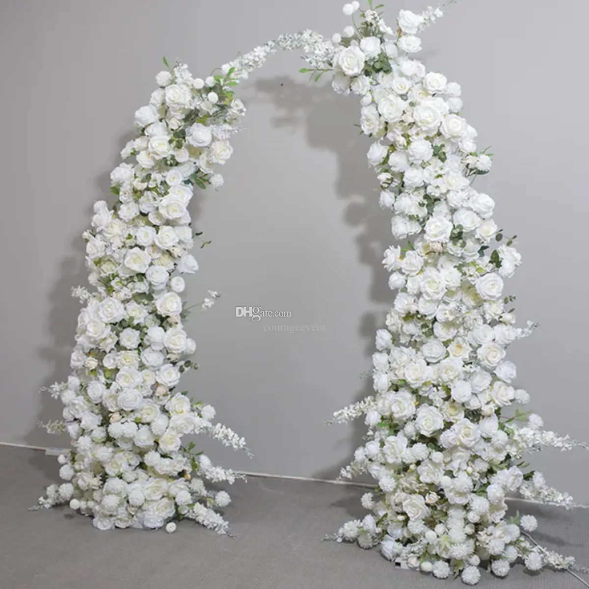 Horns Arch Red Rose Flower Arrangement Set Wedding Bakgrund Decoration Moon Arch Flower Stand Custom Row White Home Party Deco 82