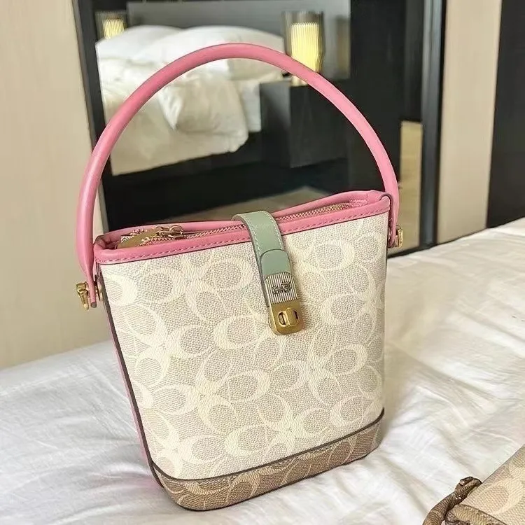 Gelişmiş Tasarım Kontrastlı Renk Küçük Kova Çantası Yaz Çok Bölmeli Çanta Tek Omuz Crossbody Kadın Çantası