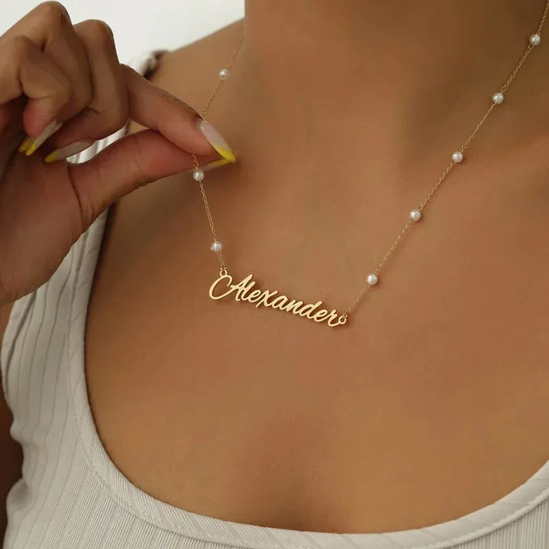 Pendant Necklaces Personalized Custom Beaded Pearls Name For Women Gold Color Stainless Steel Letter Choker Christmas Gifts 231204