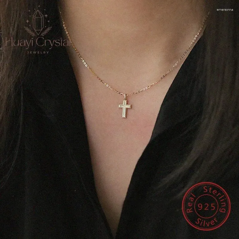 Kedjor Original Design S925 Sterling Silver Plated 14K Gold Necklace Women's Classic Glossy Cross Pendant Niche Ins Clavicle Chain