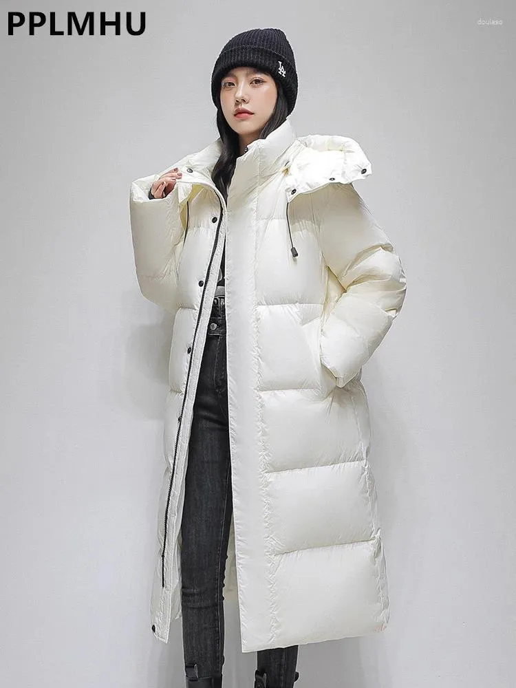 Damen Trenchcoats Winter verdicken mit Kapuze lange Parkas Frauen Casual lose große Größe winddichte Baumwolle gepolsterte Jacken koreanische Schneebekleidung