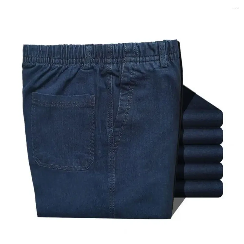 Jeans pour hommes, pantalon à ceinture Flexible, coupe ample, taille élastique avec bande à la cheville, entrejambe profond, poches colorées pour hommes