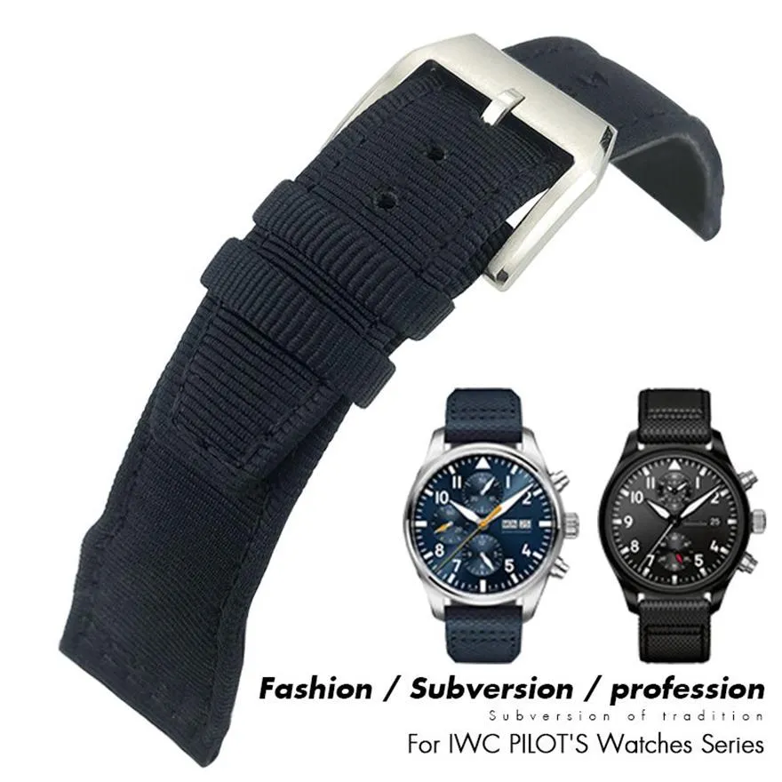 21 mm 22 mm 20 mm Wysokiej jakości nylonowe na płótnie skórzany pasek zegarkowy pasek do zegarku dla IWC Le Petit Prince Big Pilot Akcesoria 2207242B