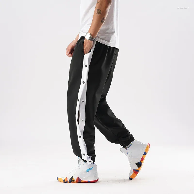 Pantaloni da uomo Pantaloni da jogging stile hip-hop con bottoni laterali elastici in vita