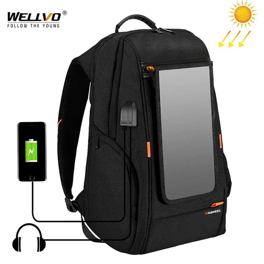 Outdoor Solar Panel Power Travel Backpacks Multifunction Breathable Men Backpack Laptop Bag with Handle USB Charging Port XA279Z 2322m