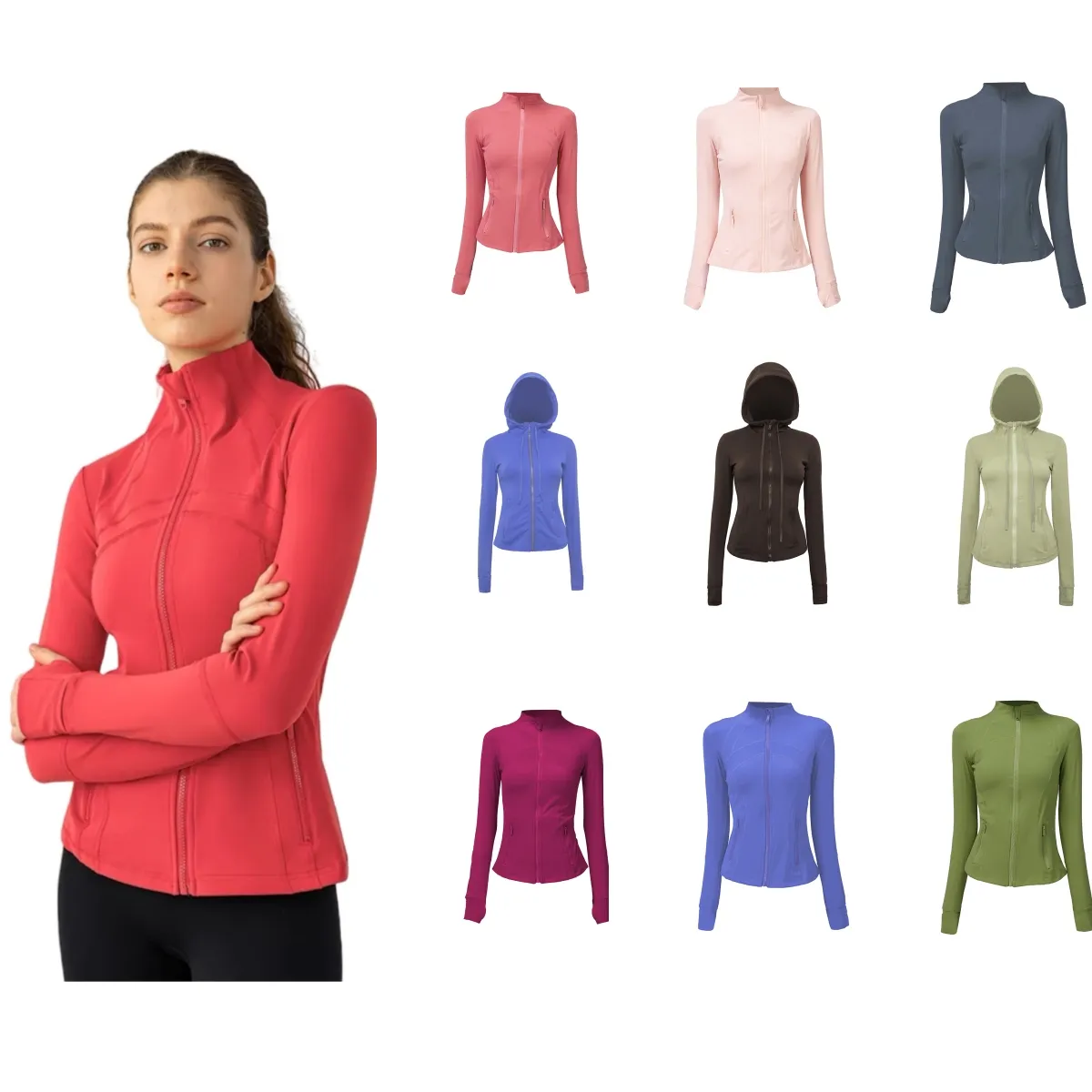 2024 Women Fitness Yoga Outfit Lady Sports Jacket Womens Fashion Stand Up Collar Solid Full Zip Sweatshirt Sportwear Gym Thumb Athtic Coat Gym Clothing