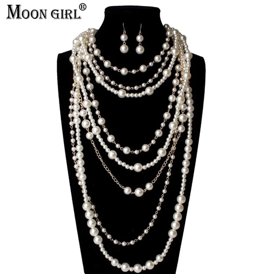 Boncuklu kolyeler moon kız çok katmanlı simüle edilmiş inciler zincir uzun moda ifade, kadın moda mücevherleri için 221102274z