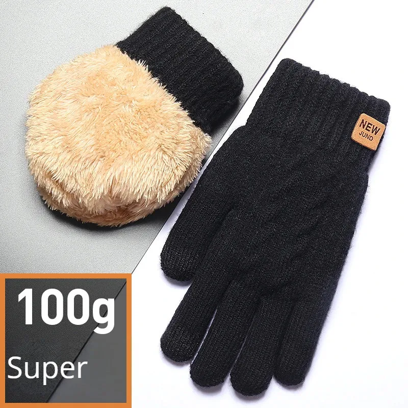 Gants sans doigts en gros doublé polaire mode chaud câble noir tricoté hiver écran tactile 231204