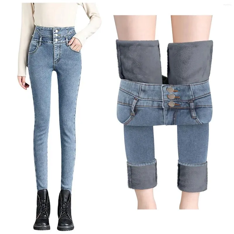Women Denim Jeans Warm Plush Velvet Fleece Loose Jeggings Pants