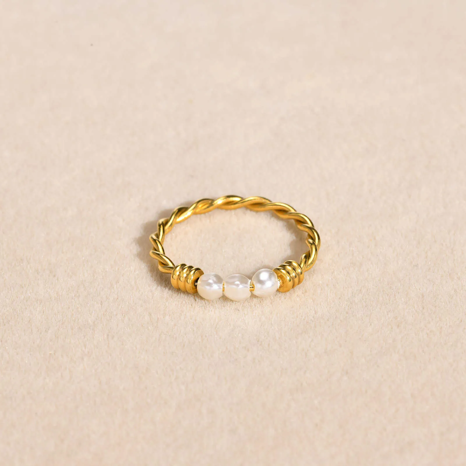 Stainless Steel Irregular French Simple Imitation Pearl Fried Dough Twists Ring Gold Hualanxin Jewelrystar