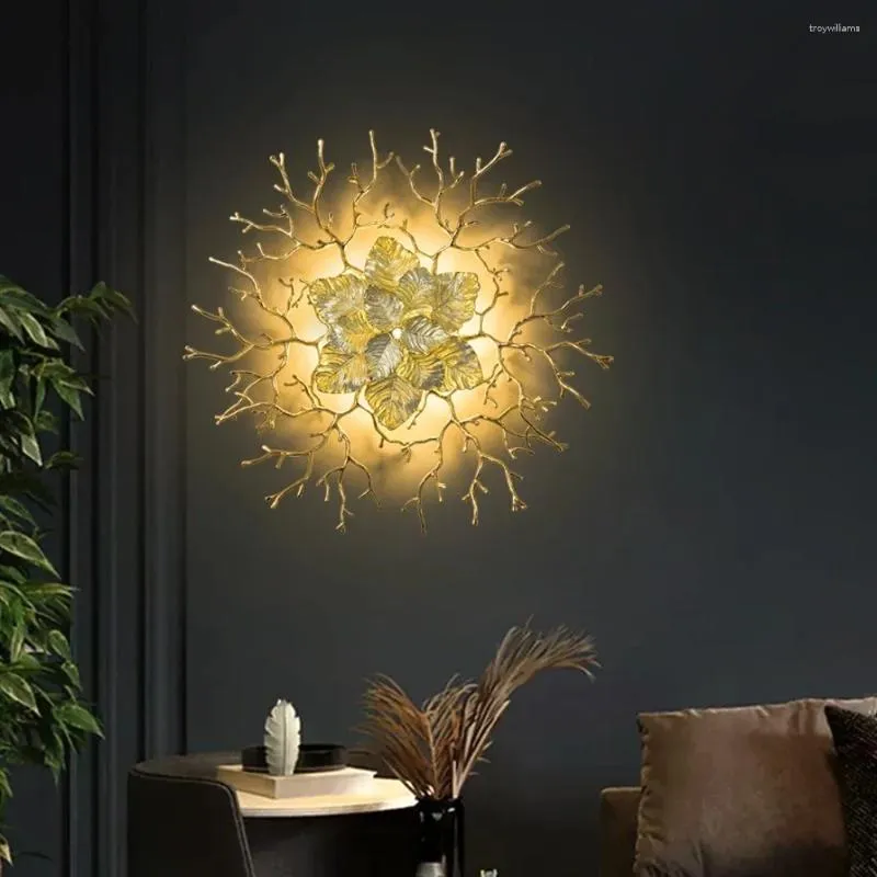 Vägglampor koppar lyster ljus guld keramik lotus blad modern sconce nordisk inomhus sänglampa för sovrum bakgrundsdekor