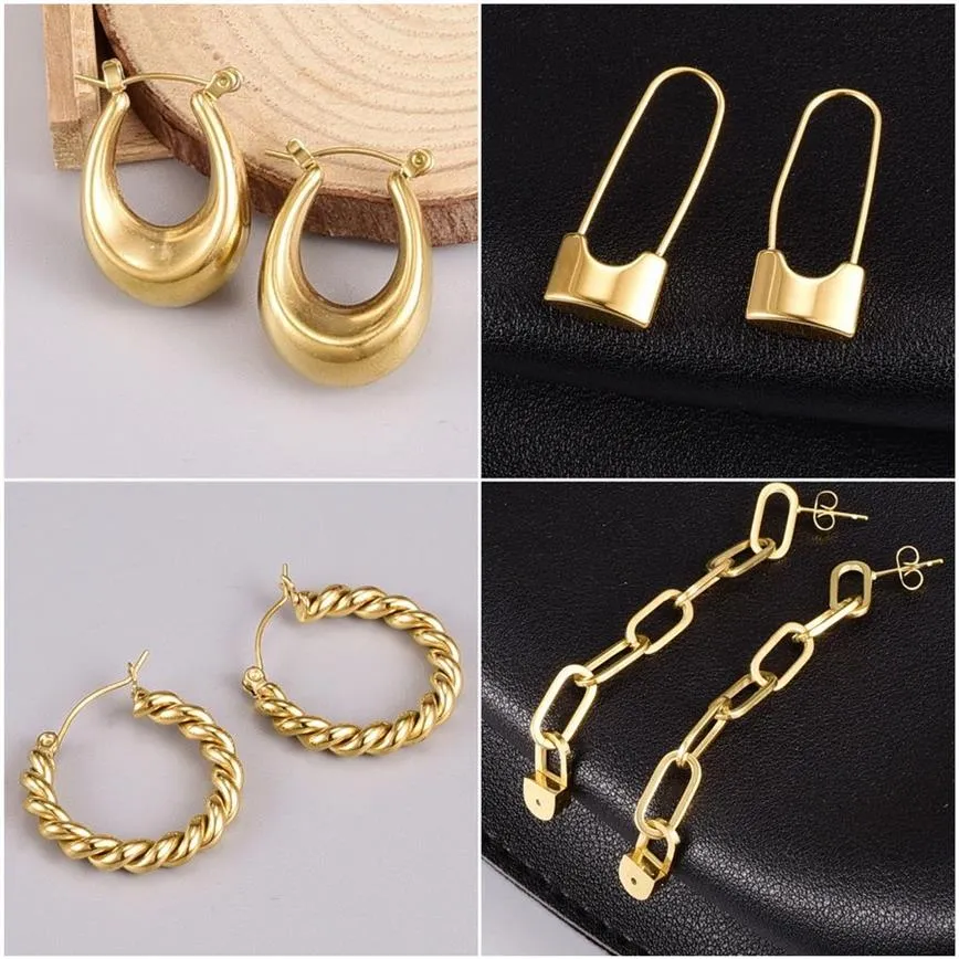 Designer Jewelry Titanium Steel Ear Huggie 18K gold plated shiny non-fading earring hoop Women's Anti allergy Earrings punk e191q