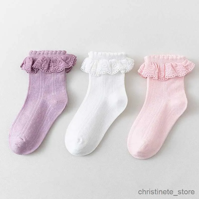 Kids Socks Kids Girls Cute White Princsee with Ruffles Lace Sock for Baby Spring Autumn Cotton Frilly Dance Toddler Short Ankle Stockings R231204