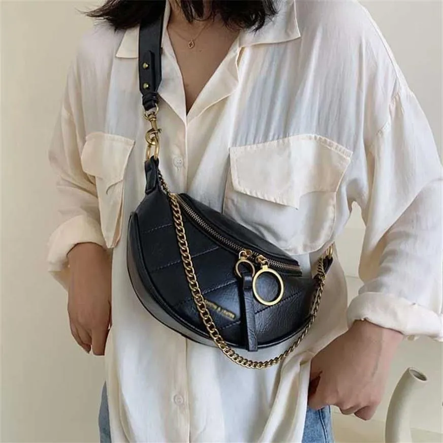 Women Fanny Pack Chain Fashion Leather Zipper Banana Bag Chest s High Capacity Kidney Crossbody s 211006276q