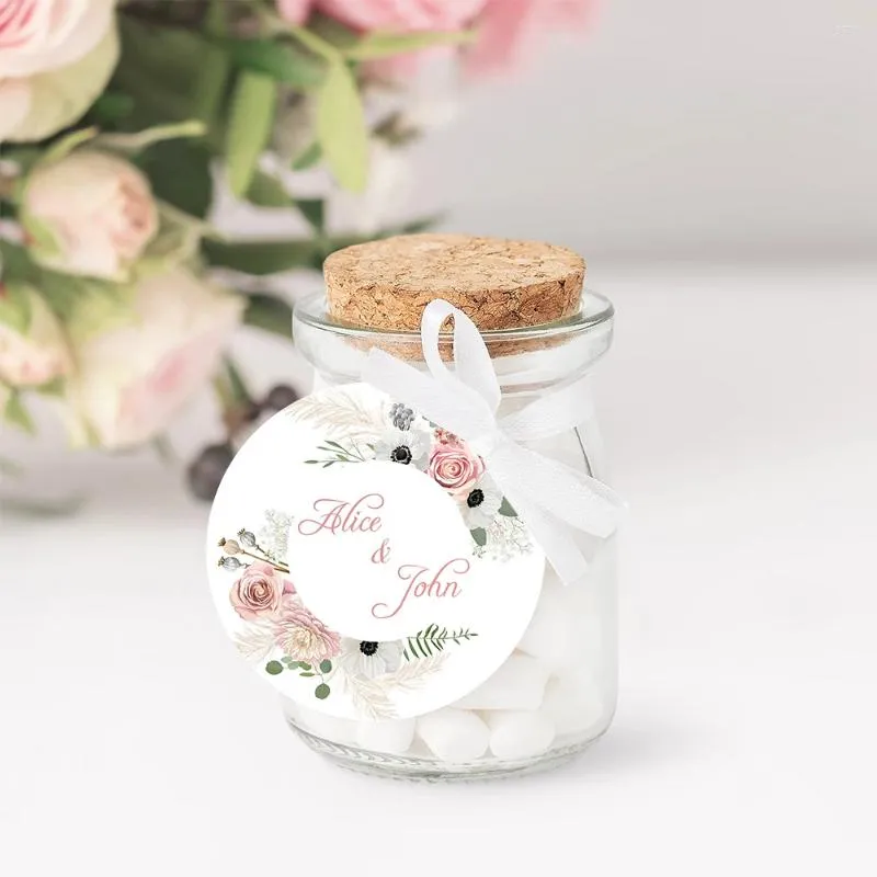 Party Supplies Personlig blommor Wedding Classic Round Label Custom Namn Text Favorit Tack gåva