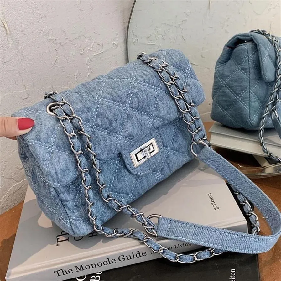 Sacos de noite 2021 moda corrente ombro mulheres denim acolchoado saco feminino bolsas de luxo designer crossbody sac a main2146