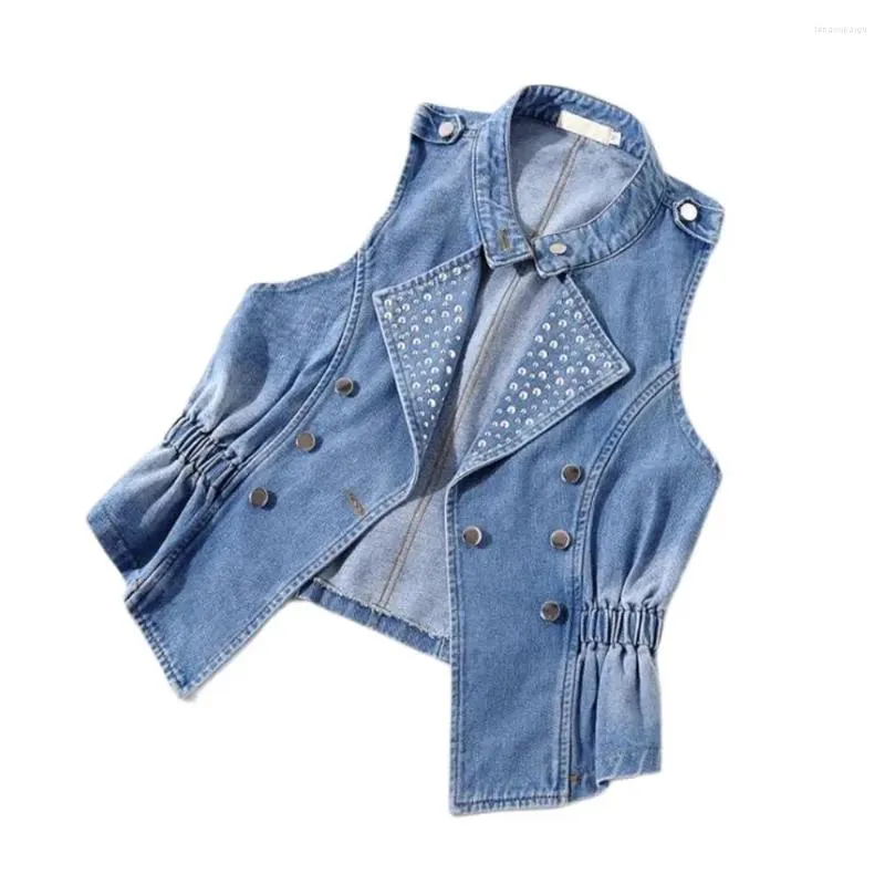 Damesjassen Vintage korte denimvesten Vrouwelijke jeansvesten Mouwloos vest Slank Klinken Lente Herfst