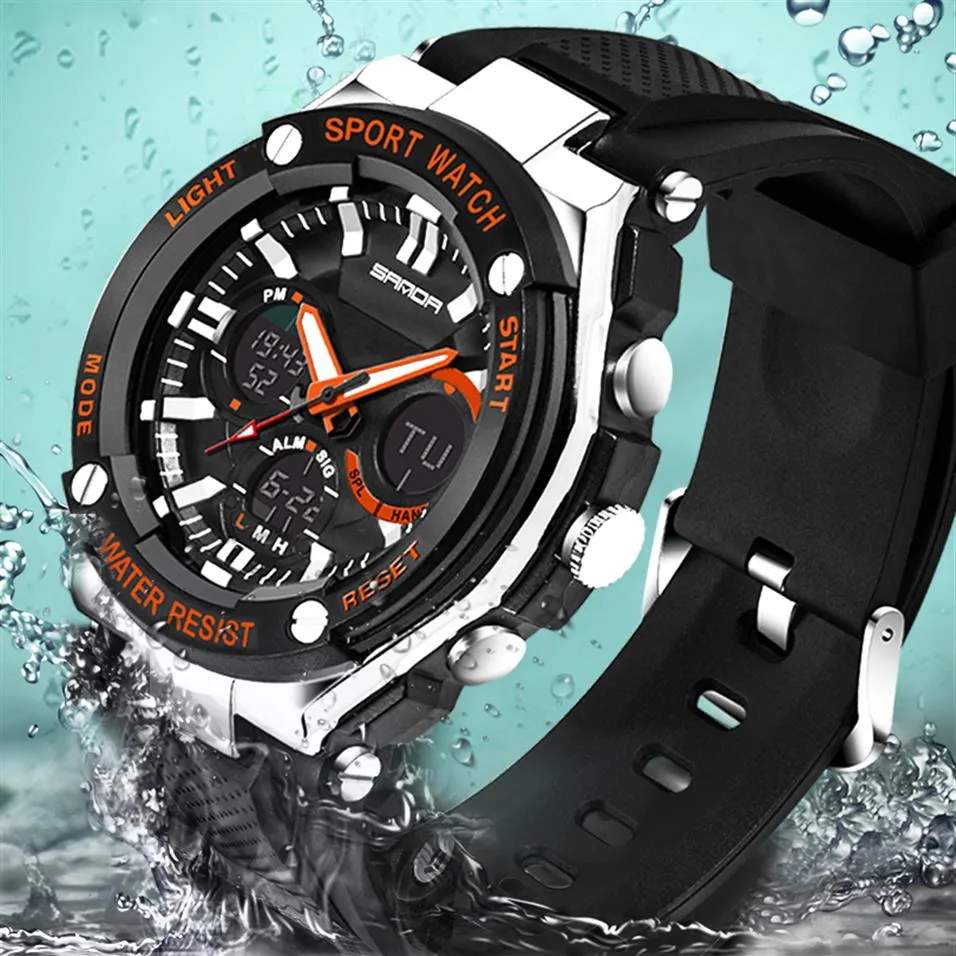 SANDA 733 Relógio Esportivo Masculino Relógio Militar À Prova D 'Água Top Marca de Luxo Data Calendário Digital Quartz Relógio de Pulso Relogio Masculino LY1294L