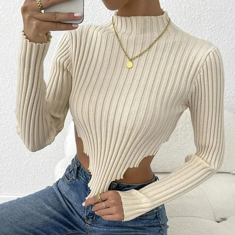 Женские свитера, женский короткий свитер с высоким воротником, сексуальный укороченный топ, пуловер, вязаный осенне-зимний женский джемпер 2023, модный с длинным рукавом для девочек
