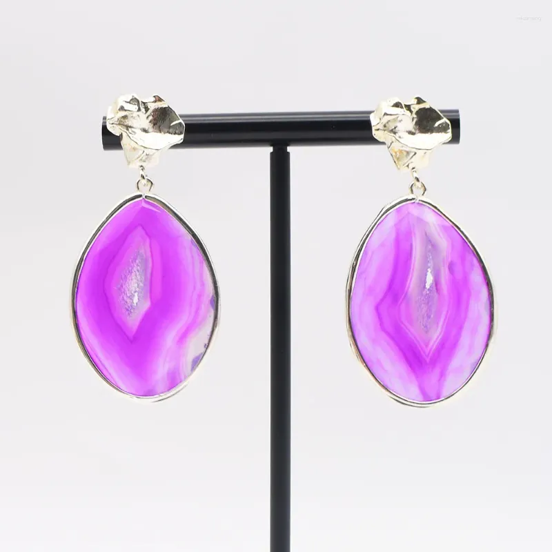 Dangle Earrings Silver Color Bezel Natural Onyx Agates Earring Purple Slice Jewelry