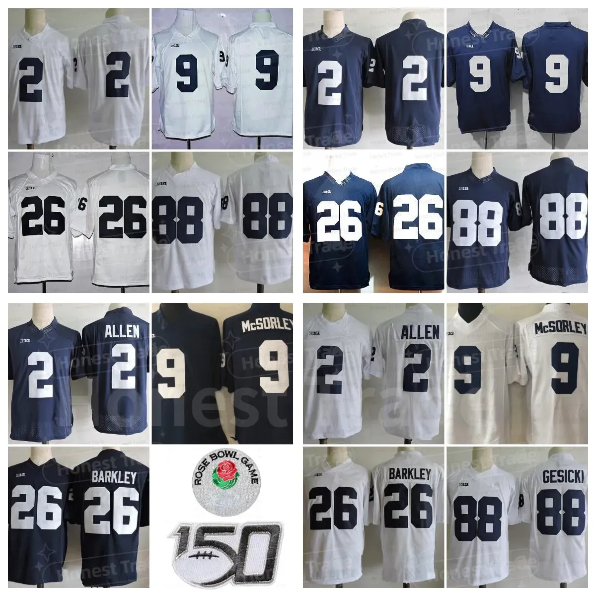 Penn State College Football 26 Saquon 9 Trace McSorley 88 Mike Gesicki 2 Marcus Allen Paterno Ed Jerseys White Navy No Name 150th Men