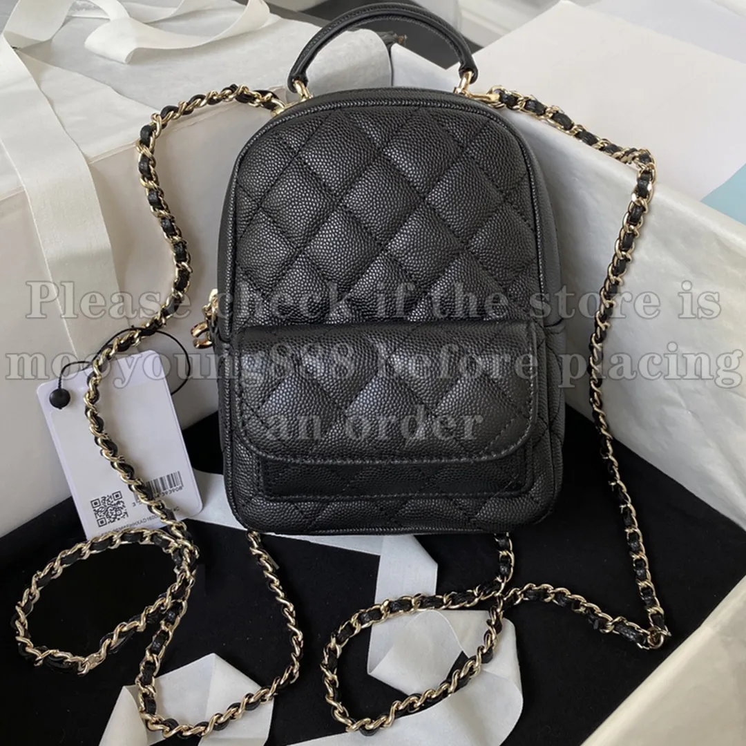 12A Upgrade Mirror Quality Designer Mini Backpack Bag Womens Genuine Leather Quilted Purse Luxurys Handbags Black Caviar Double Shoulder Chain Bag With Box