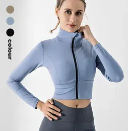 Women Sport Top Gym Yoga Shirts Stand Lead Zipper Long Sleeve Fitness Coat Solid Color Jacket Elastic Running Crop Top Women5812486