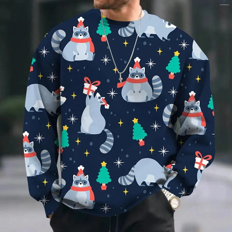 Men's Hoodies Loose Pullover Top Casual Christmas Print Autumn Winter Long Sleeve Round Collar Sweatshirt Large Size