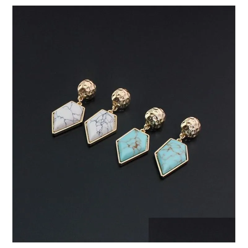 Dangle Chandelier Fashion Gold Color Geometric Natural Stone Shape White Turquoise Earrings Jewelry For Women Drop Delivery Dhv6Y