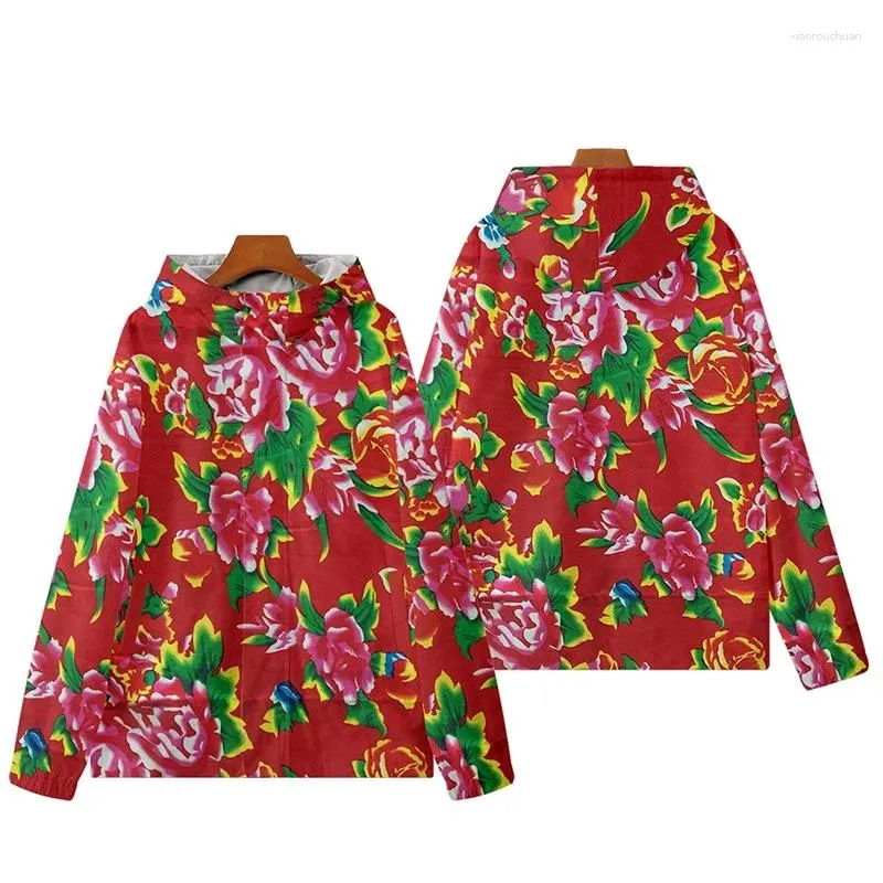 Men's Trench Coats Northeast Big Flower 3D Printed Funny Red Windbreaker Autumn And Winter Unisex Personalized Coat Fashion Clothes