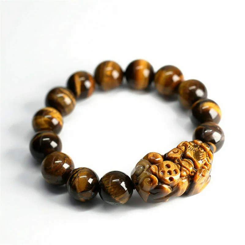 Natural Feng Shui Tiger Eye Stone Pi Yao Pi Xiu Beads Bracelet For Wealth Luck