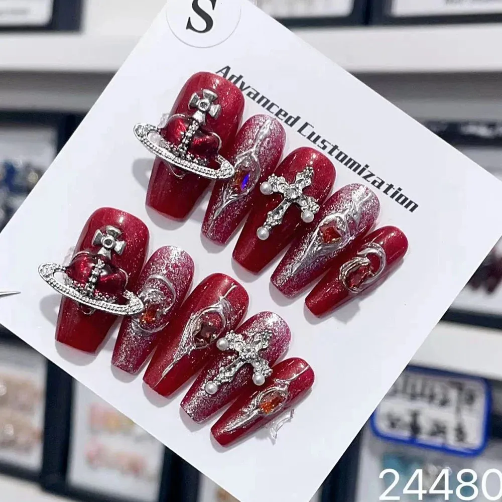 Red Flame Silver Acrylic Nails Coffin With Sharp Ends Extra Long Full Fake  Fingers For Lady Look From Prudencha, $29.77 | DHgate.Com