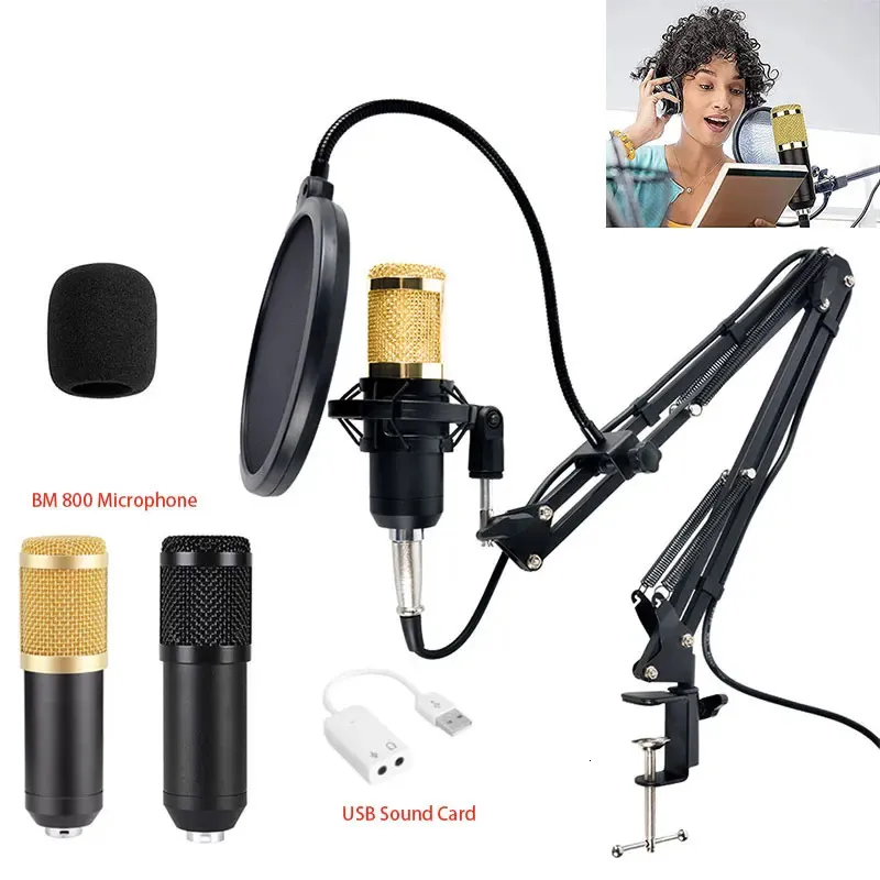 Microphones Bm800 Condenser Microphone V8 Mobile Phone Sound Card Anchor Computer Recording Stand Live Streaming Online Usb Cantilever Brack 231204