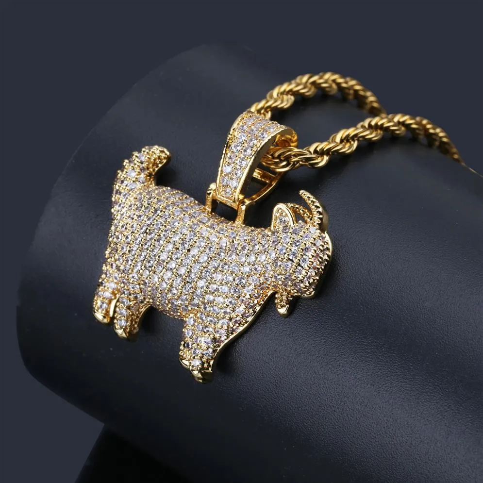 Collier avec pendentif en forme de chèvre glacée pour hommes, style Hip Hop, Micro pavé, Zircon cubique, Animal, cadeau, bijoux 292s