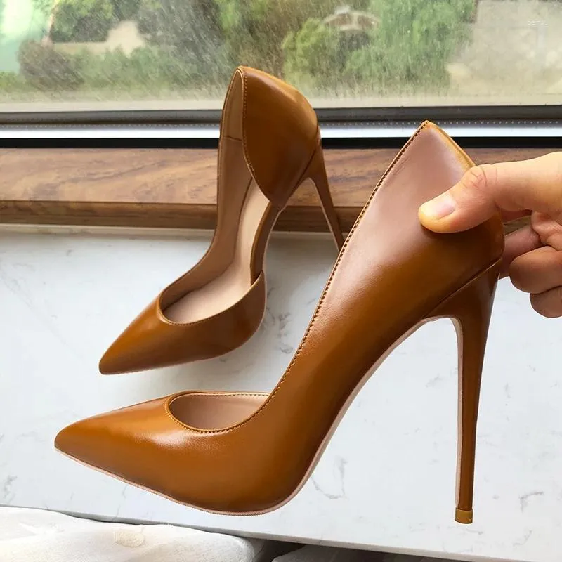 Модельные туфли Коричневые матовые женские элегантные туфли-лодочки без шнуровки на высоком каблуке D'Orsay с острым носком на высоком каблуке 8 см, 10 см, 12 см