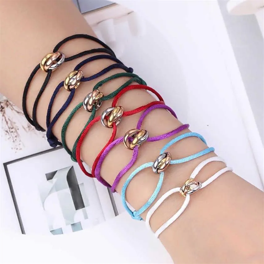 Zlxgirl pulsera de acero inoxidable de alta calidad 3 hebilla de metal cinta con cordones pulsera de cadena hilo de seda pulsera hecha a mano H090276s