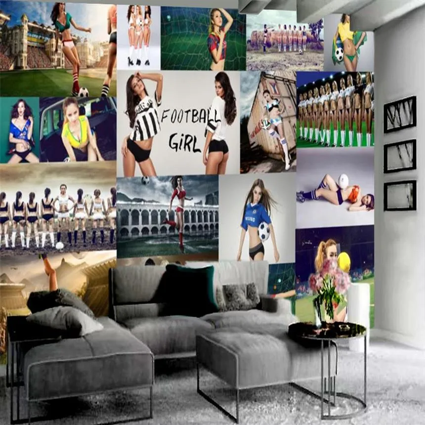 Papier peint Mural avec personnage 3d, fille de Football Sexy, impression numérique 3D, beau papier peint décoratif HD2814