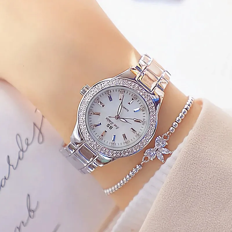 Montres pour femmes or dames montres-bracelets Robe Montre femmes cristal diamant montres en acier inoxydable argent horloge femmes Montre Femme 231204