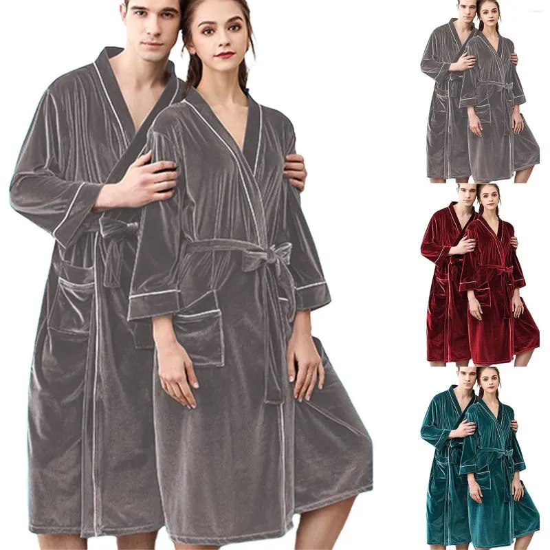 Men's Sleepwear Winter Pajamas Contrasting Color Sexy Long Gold Velvet Cardigan Bathrobe Pajama With Belt 2023 Robe For Man