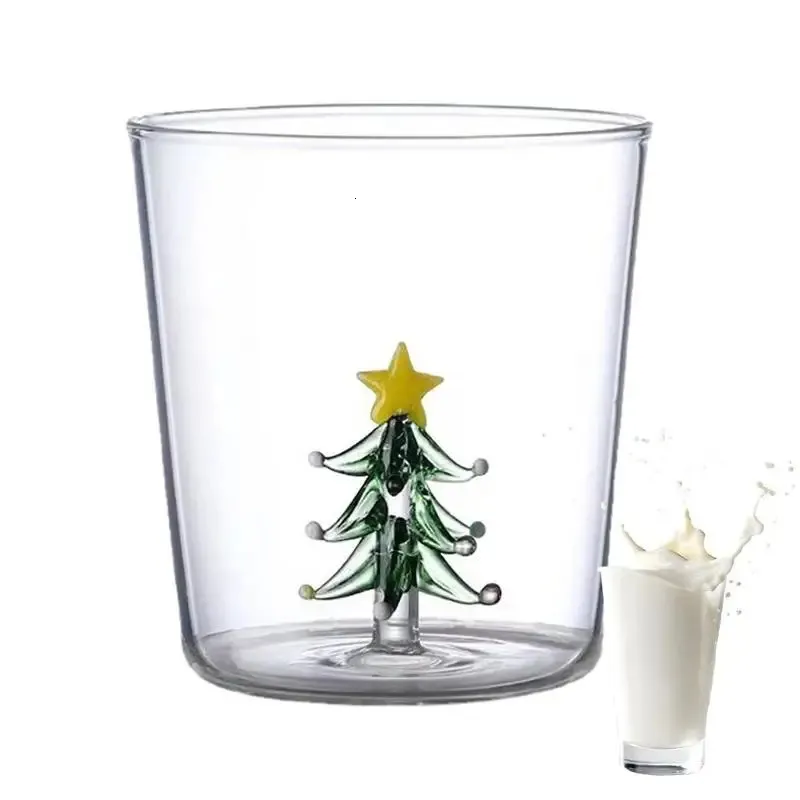 Wijnglazen Kerstboom Glazen beker Schattig Water Thee Wijn Herbruikbaar Drinkgerei Hoge borosilicaatmelk voor kersthuisdecoratie 231205